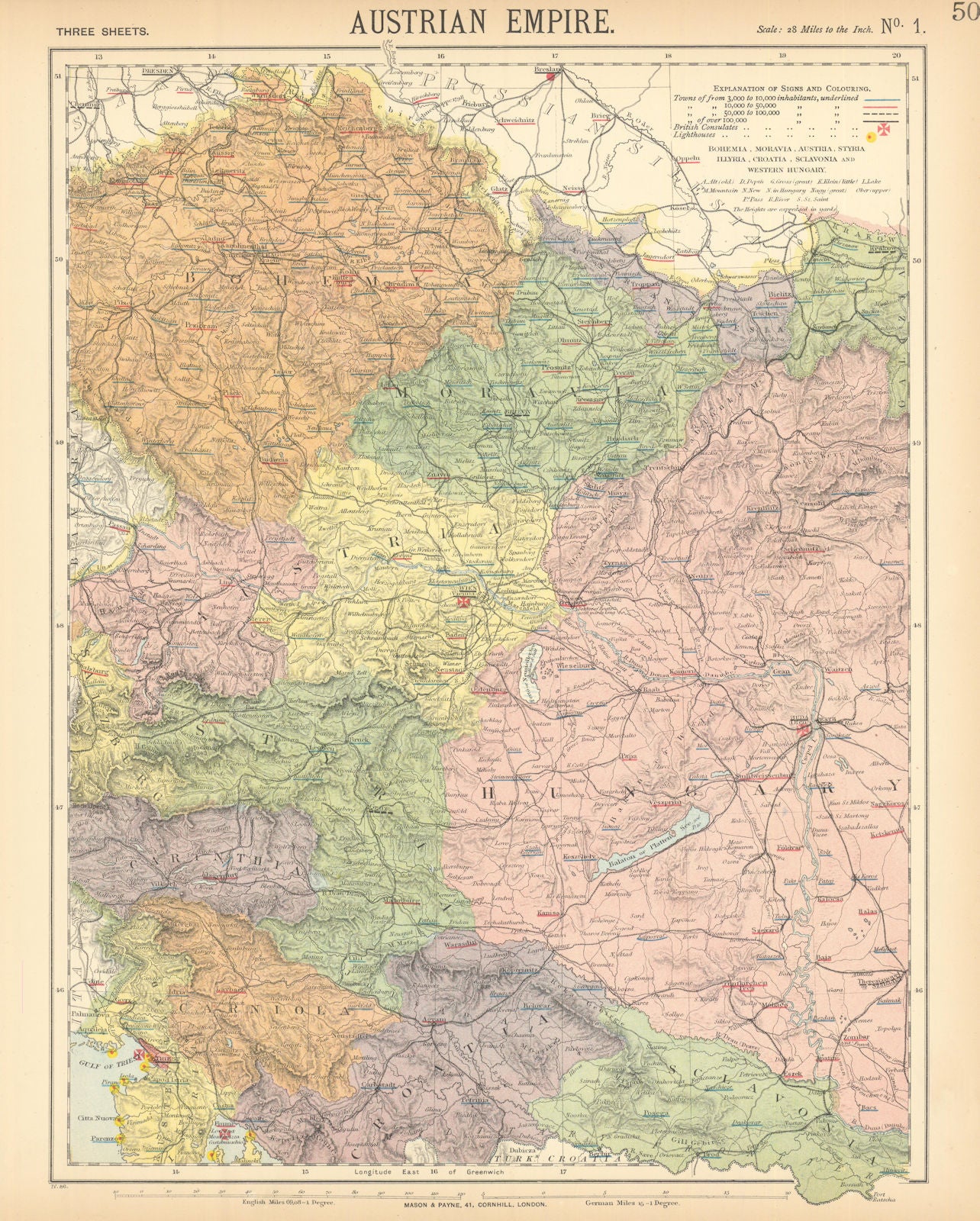 AUSTRIAN EMPIRE. Bohemia Moravia Styria Illyria Croatia Hungary. LETTS 1892 map